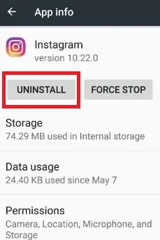 uninstall instagram on android