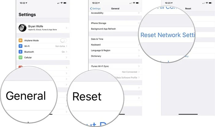 reset networking setting iphone