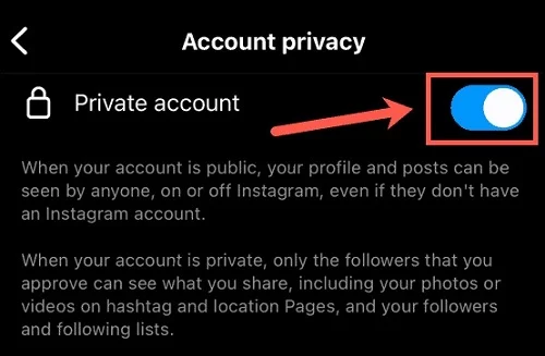 set instagram account to private
