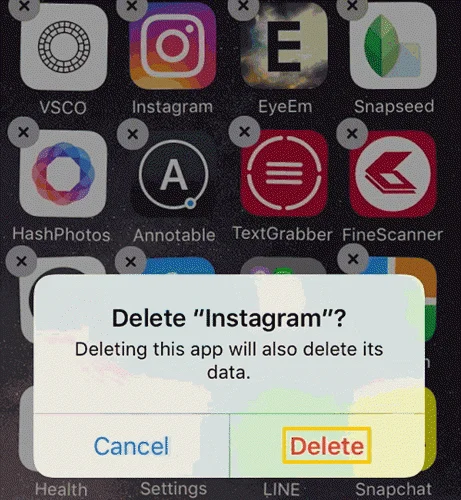 uninstall instagram iphone